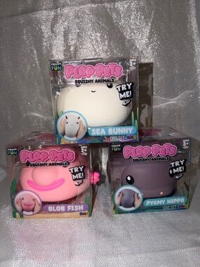 Plop Pets Squishy Animals Lot of 3 - Sea Bunny, Blob Fish, Pygmy Hippo